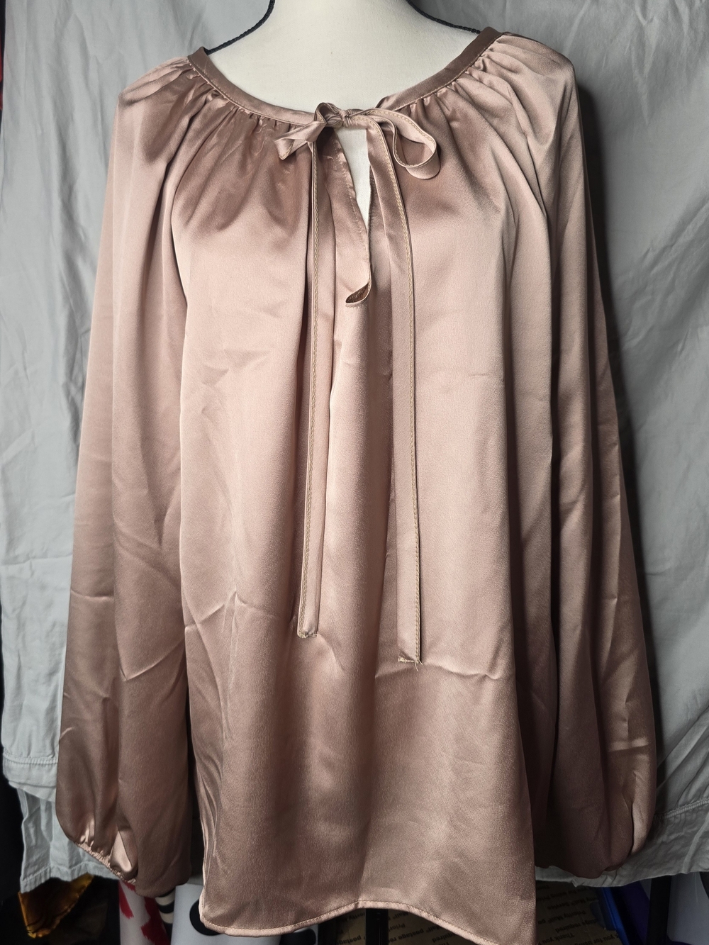 SHEIN Rose Blush Satin Tie-Neck Tunic